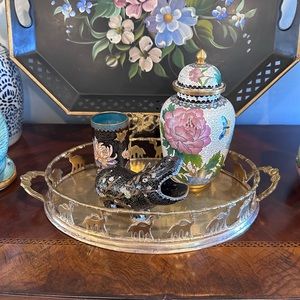 Faux Bamboo Brass Tray with Camels